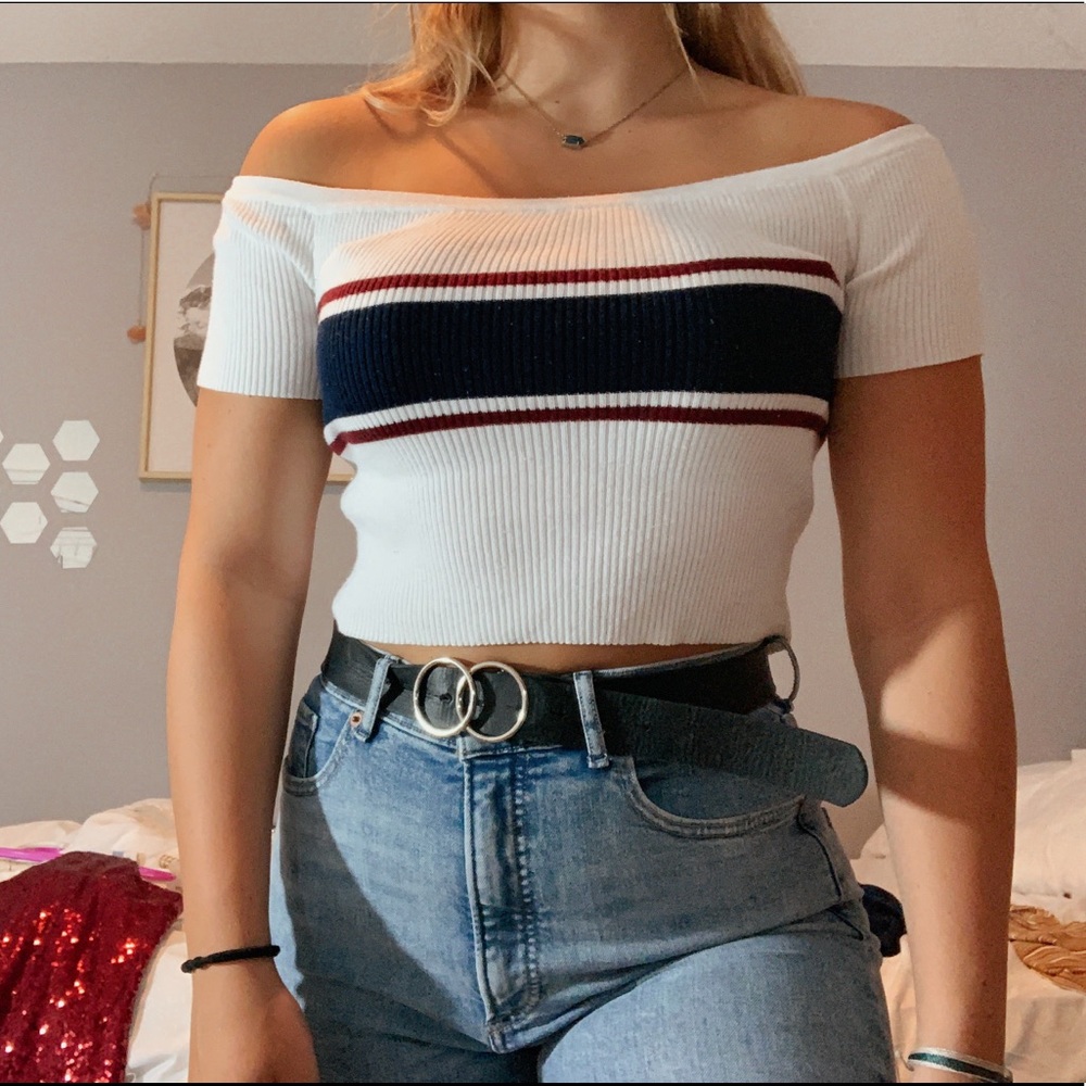 Off the shoulder white shirt